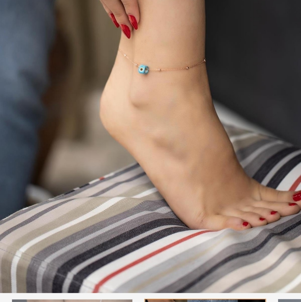 925 silver rose plated ankle bracelet evil eye beaded
